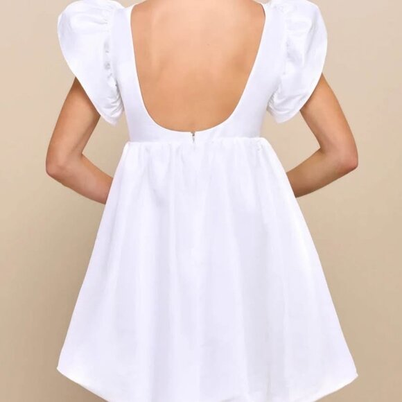 Dramatic White Taffeta Ruffled BabyDoll Dress - Picture 4 of 6